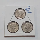 1942 1941 1940  BU/AU P Silver Mercury Dime set!  3 Coins!!  A384