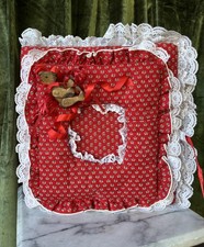 Vtg 80's Christmas Fabric Lace Photo Album Scrapbook Cottage Frilly Binder
