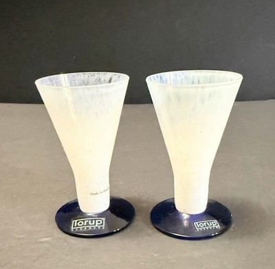 Vintage Lorup White Speckled Cobalt Blue Base Cordial Drinking Glass MCM Barware