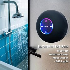 Portable Bluetooth Speaker LED Light IPX4 Waterproof Outdoor Stereo Suction Cup