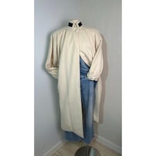 Elegant Cream Long Coat with Unique Collar and Pleated Details