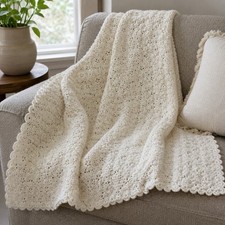 Vintage Handmade Baby Alpaca Crochet Lace Throw Blanket Afghan Ivory 55x48