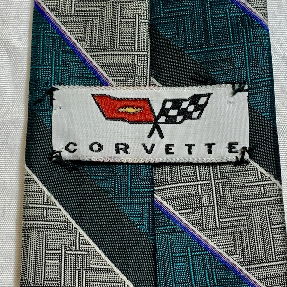 Corbata para hombre Chevrolet Corvette de colección a rayas verde gris negro púrpura 56”x3” Foto 2 de 4