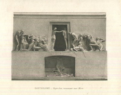 Antique Sculpture Monument Grave To The Dead In Honor Miniature Small Print