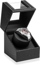 Efaithtek Automatic Single Watch Winder Black Crocodile Pattern Leather
