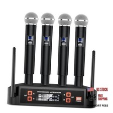 4-Channel Wireless Microphone System,Fixed Frequency Metal Cordless Mic,300FT