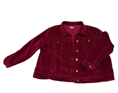 Laura SCOTT Women's Burgundy Button Front Jacket w/ Pockets Plus Sz 3X corduroy