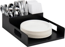 7 Compartment Utensil Napkin Plate Organizer Tray Countertop Caddy Black