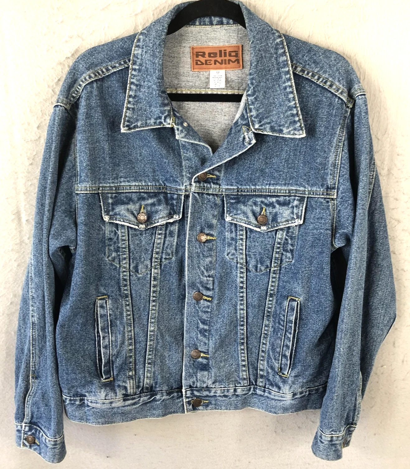 Reliq Denim Jacket Mens Medium Classic Trucker Jean Grunge Ranch Work Retro