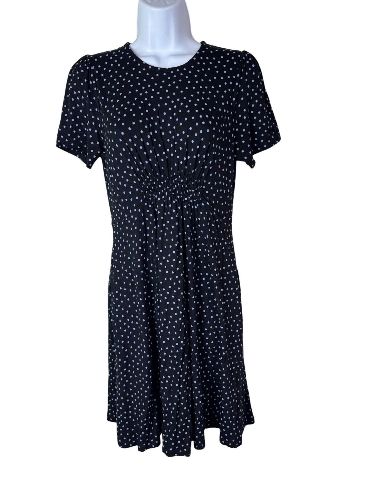 Boden Black White Polka Dot Short Sleeve Skater Dress Size 4 jersey Stretch