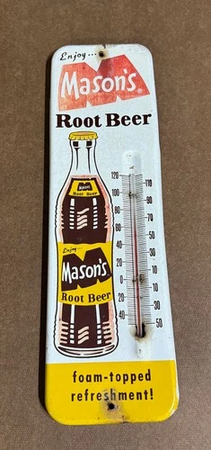 Vintage Masons Root Beer Advertising Thermometer Metal Original