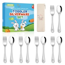 10 Pieces Stainless Steel Toddler Utensils Set - Food Grade Small, Silver