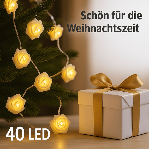 Led Lichterkette Rosen Weiß Tischdeko Romantisch Deko Batteriebetrieben Warmweiß-image