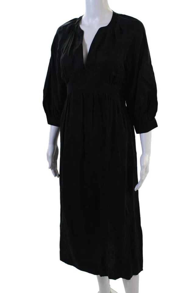 Ba&Sh Womens Long Sleeve V Neck Solid Maxi Dress Black Size 1 - Image 2 of 4