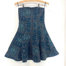 Y2K Strapless Bandana Print Fit Flare Dress Teal Blue S Grunge Festival