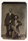 Antique Tintype Photo Two Victorian Men Hat Fashion Smoking Cigar Unique Look