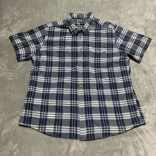 Eddie Bauer Mens Classic Fit Plaid Short Sleeve Button Up Shirt 2XL Blue White