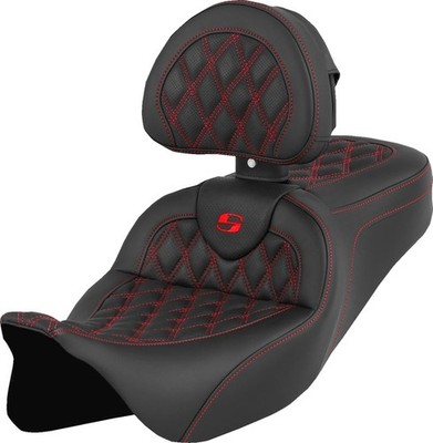 Saddlemen RoadSofa LS Seat With Backrest Red Stitch #284803 Harley Davidson