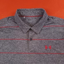 Under Armour Golf Men's Large 2-Button Collar Polo Shirt Dark Gray Red