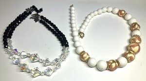 Vintage Lot 2 Japan Gold Tone Bead Faux Pearl Double Strand Necklaces