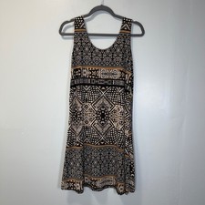 Jostar Womens Tribal Geometric Print Sleeveless Tank Dress Black Tan Made in USA