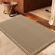 Waffle Bath Mat Beige 32"x20", Boho Woven Modern Bath Mat Rugs, Absorbent Non...
