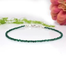 Natural Emerald Anklet 2mm Genuine Tiny Green...