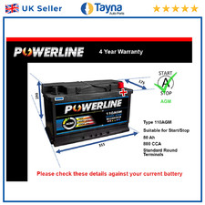 AGM Car Battery fits BMW 330E 116 116D i4 520D Z4 218 X2 X5 Stop Start