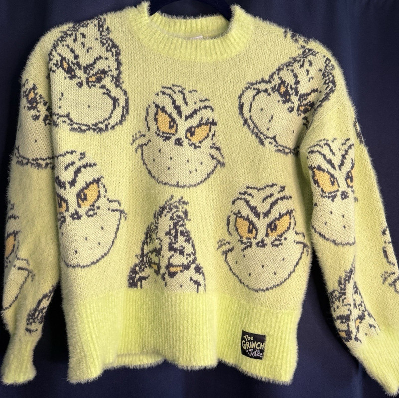 Justice The Grinch Girls Green Knit Graphic Crewneck Pullover Sweater M (10)