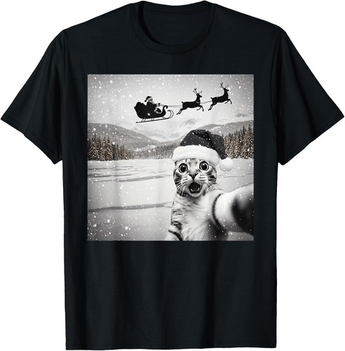 Cat Selfie with Santa Funny Christmas for Men Women Kids T-Shirt