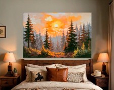 Vintage Fall Canvas Print Landscape Wall Art Set, Autumn Painting, Forest Art