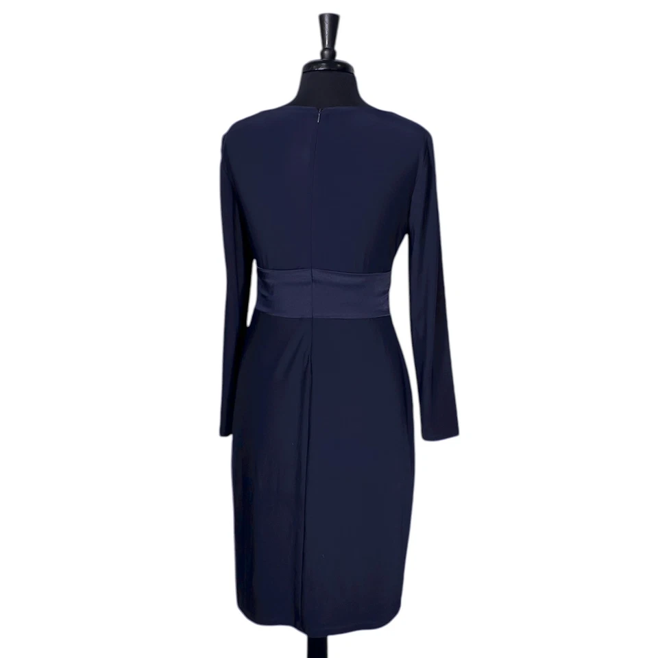 Ralph Lauren Womens Dress 10P Navy Blue Stretch Satin Ruffle Sheath Party Formal - Image 2 of 4