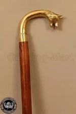 Wolf Head Handle Wooden Walking Stick Designer Antique Brass Victorian Cane Gift