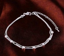 NEW Women's 925 Sterling Silver Star Double Strand Anklet Bracelet, Adjustable