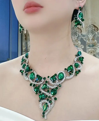JEWELRY SET- Luxury Rhinestone Green Statement Necklace and Earrings Set
