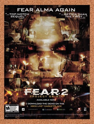 2008 FEAR 2 Project Origin Xbox 360 Original Advertisement / Retro Wall Art v2