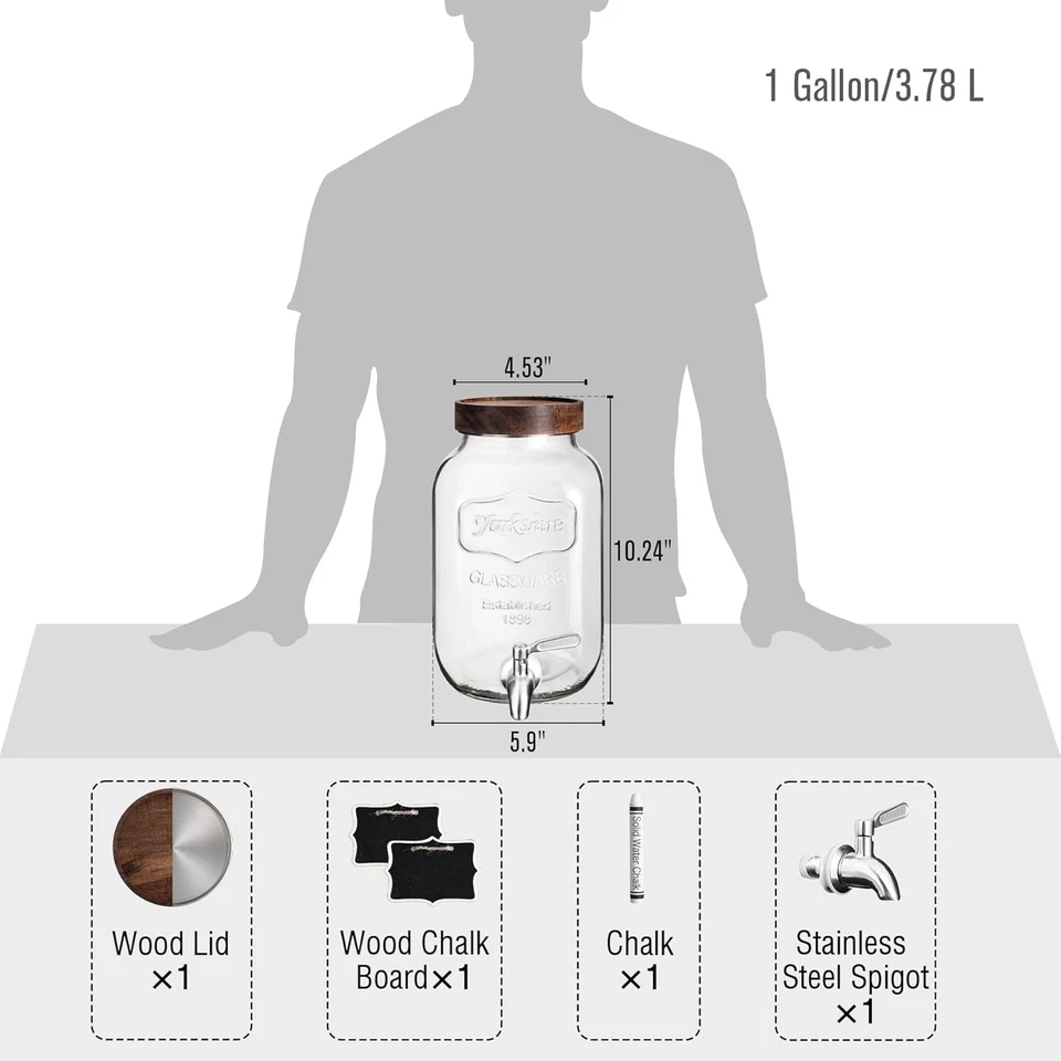 Dispensador de bebidas de vidrio para fiestas, dispensador de bebidas de 1 galón con grifo sólido Foto 2 de 4