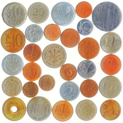 30 COINS FROM DIFFERENT COUNTRIES. WORLD MONEY COLLECTION. COLLECTIBLE CURRENCY - Afbeelding 1 van 4