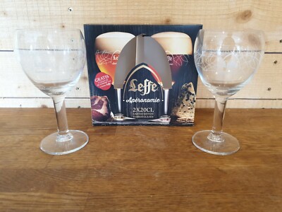 2 x Leffe Belgian Lager Beer 0,2L Gläser Glas mit Stiel - VERPACKT & NEU 2