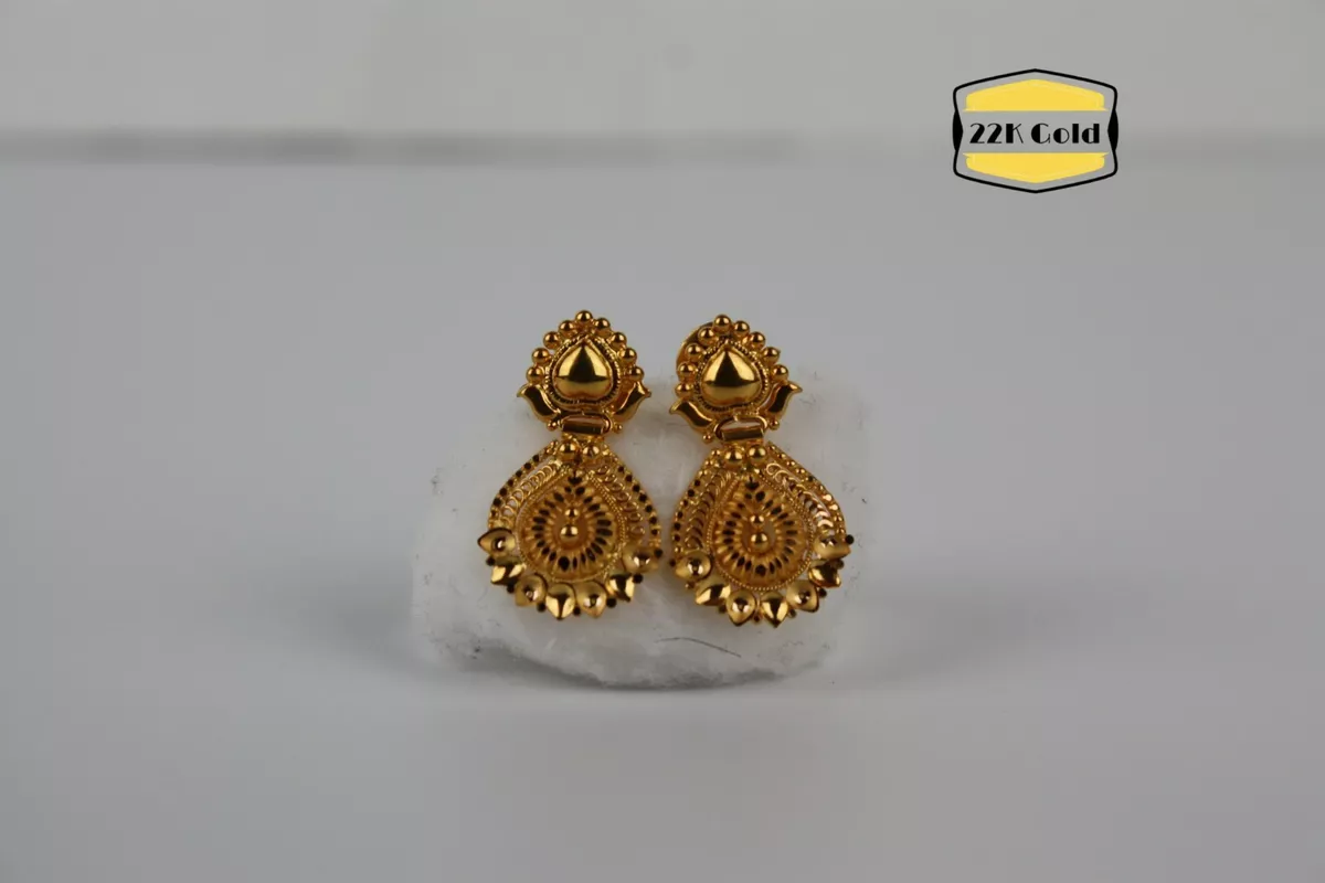 22K Solid Gold Earrings Petal Unique Flower Design Jewelry 3.7