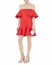 398.00 Alexis Off Shoulder Ruffled Hem Aliana Red Mini Dress Sz.XS