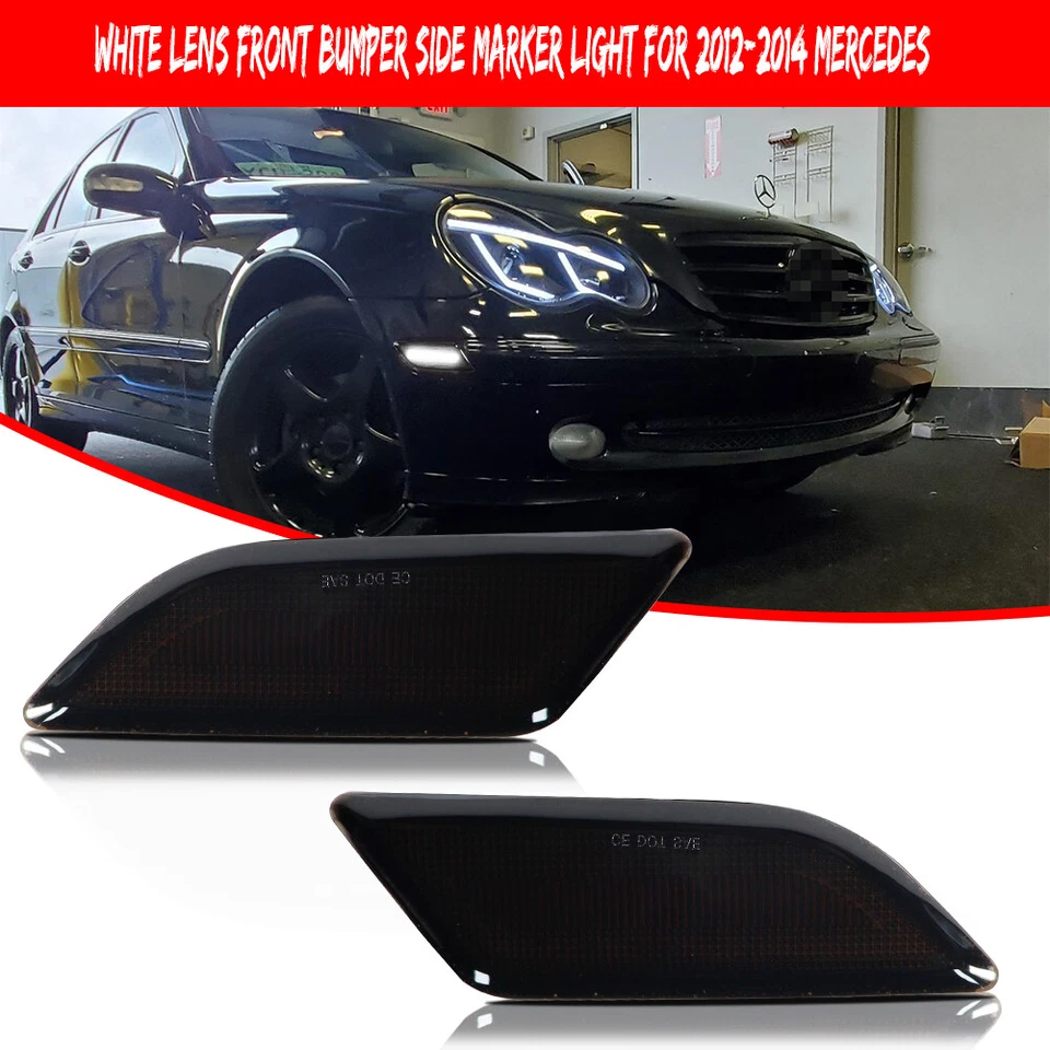 Luces LED laterales blancas lente de humo para Mercedes W204 C250 C300 C350 2012-14 Foto 2 de 4