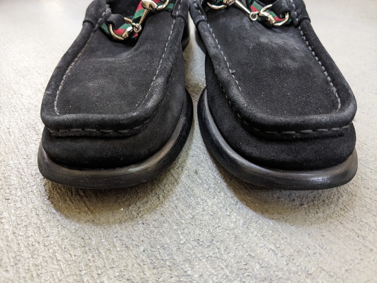 Gucci Horsebit Loafers Men 10 Black Suede Slip-On Dress  display picture 3