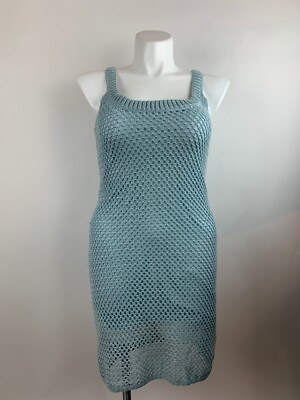 Tori Richard Light Blue Crochet Tank Dress Medium Excellent