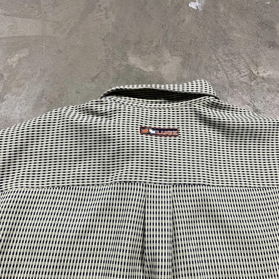 LUGZ Shirt L Men’s Hip Hop 90s VTG Camp Checked Print Polyester Rayon Boots Logo - Image 4 of 4