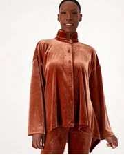 Attitudes by Renee Velvet Button Up Top Luxe Copper Medium A557156