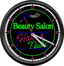 Beauty Salon Nails Hairdresser Hair Stylist Neon Colors NO LIGHT Sign Wall Clock