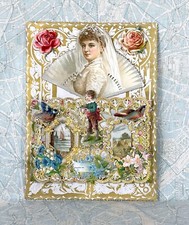 Victorian Valentine - Pop Up Die Cut Embossed Gilded Doily Oblaten Scraps Bride