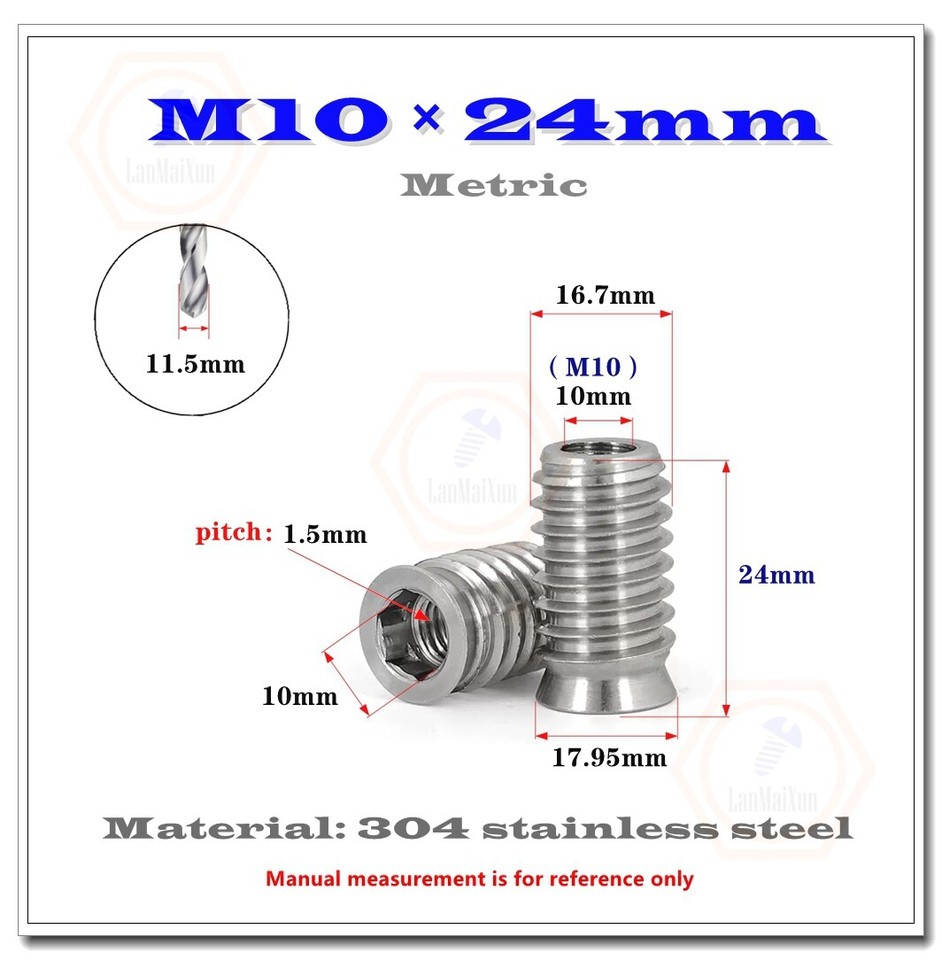 m4-m5-m6-m8-m10-304-stainless-threaded-wood-insert-nuts-hex-drive-screw
