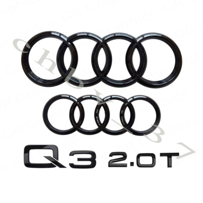 Audi Q3 2.0T 2013-2022 Front & Rear Rings Emblem Gloss Black 4pcs Combo Set OE